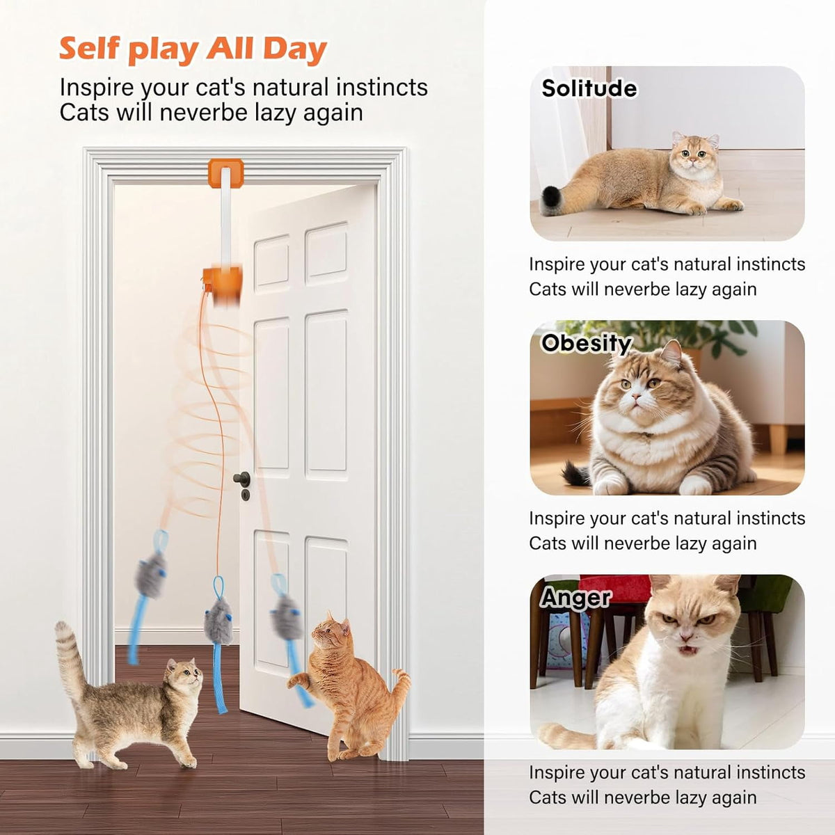 Remote Control Door Hanging Cat Toy with 3 Plush Mice