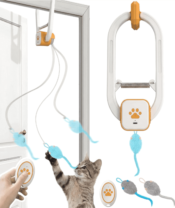 Remote Control Door Hanging Cat Toy with 3 Plush Mice