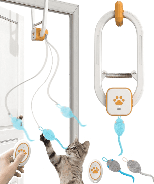Remote Control Door Hanging Cat Toy with 3 Plush Mice