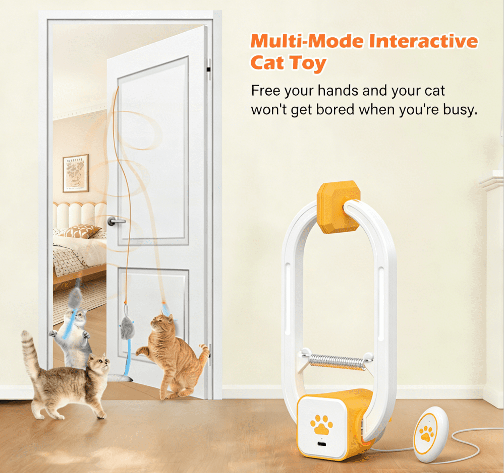 Remote Control Door Hanging Cat Toy with 3 Plush Mice