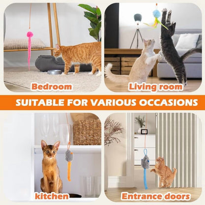 Remote Control Door Hanging Cat Toy with 3 Plush Mice