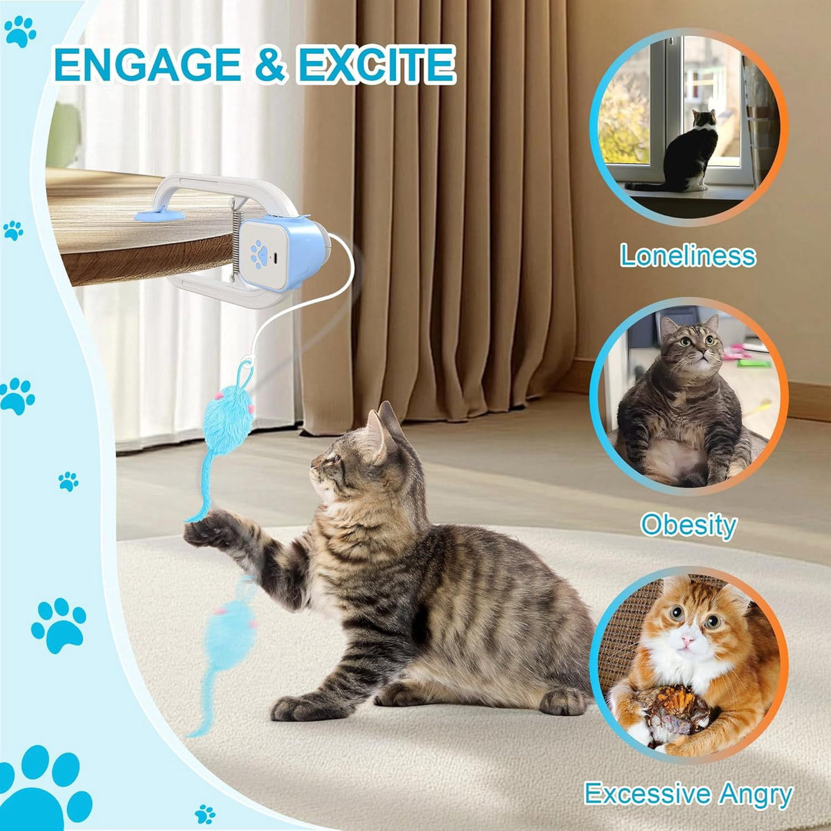 Remote Control Door Hanging Cat Toy with 3 Plush Mice